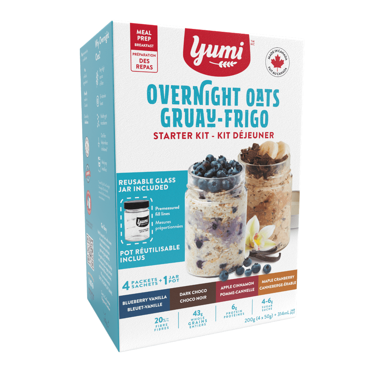 Overnight Oats Breakfast Kit (4 flavours, jar included)  Yumi Organics   