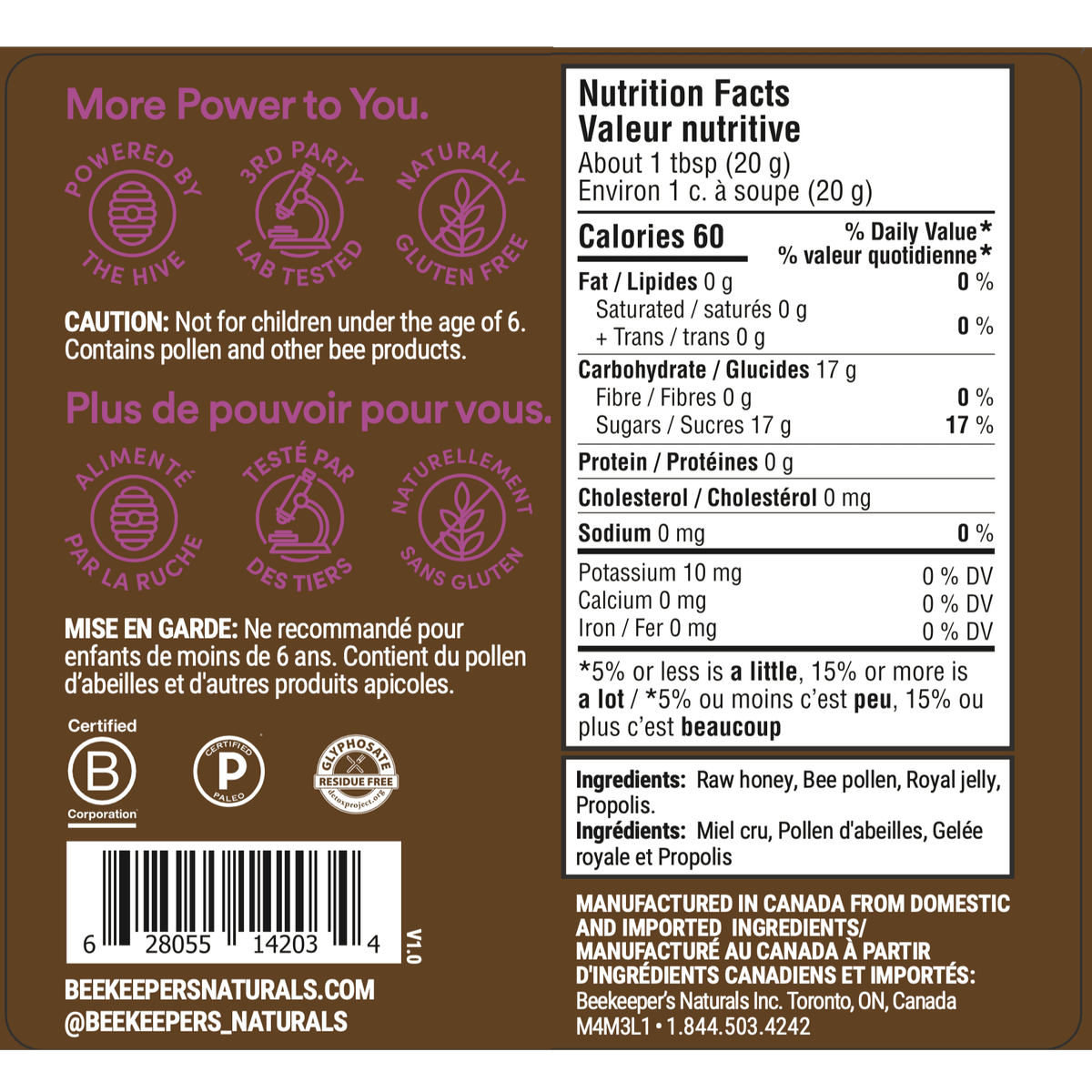 Raw Honey - Hive Blend  Beekeeper's Naturals Inc.   