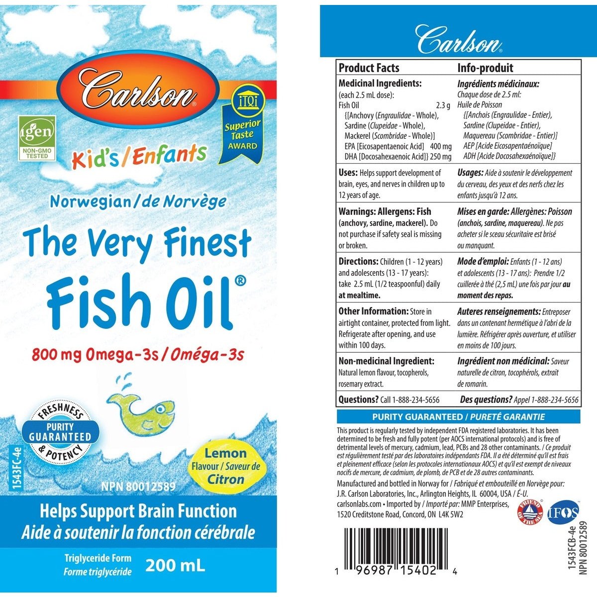 Very Finest Fish Oil for Kids Lemon  Carlson Laboratories   