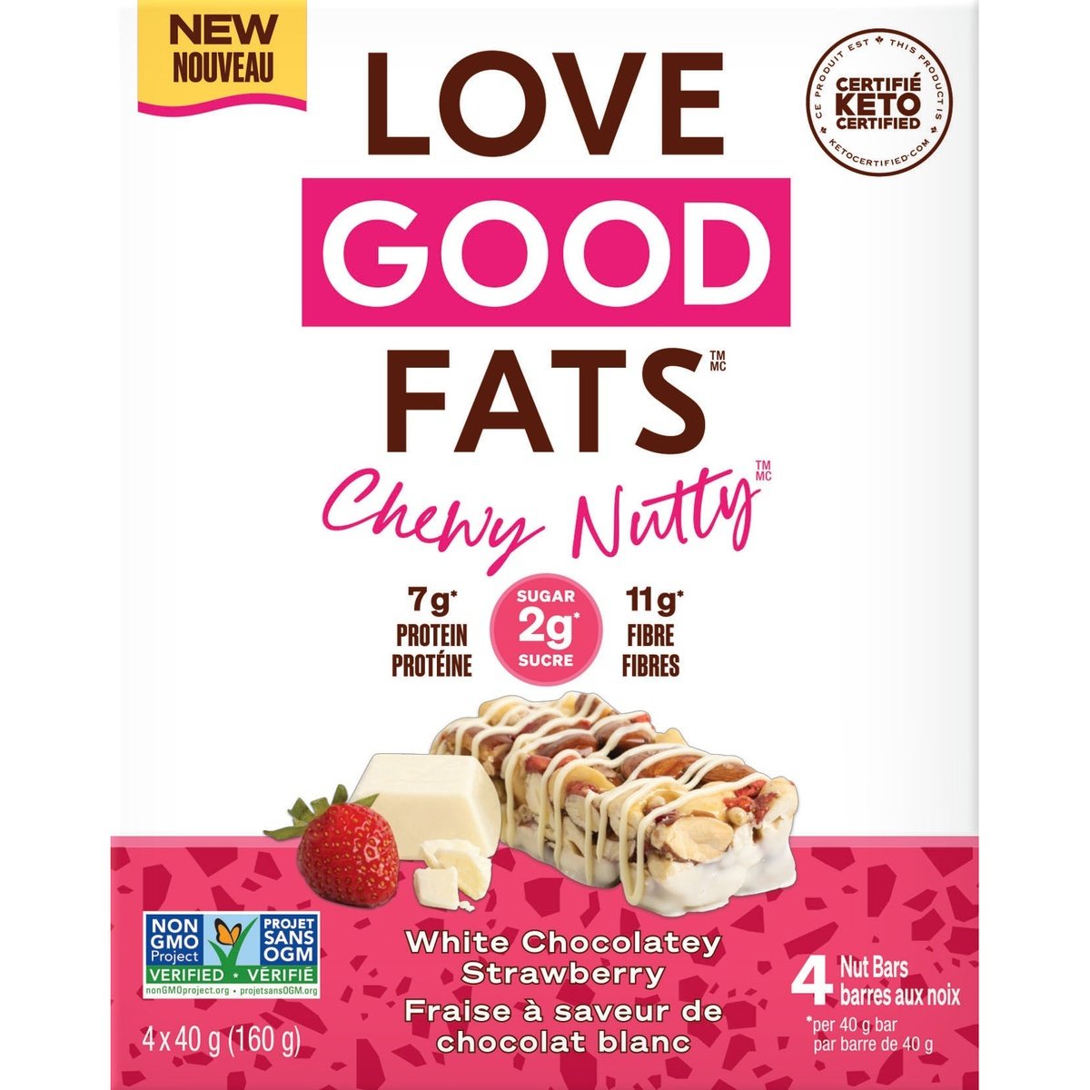 White Chocolatey Strawberry  love good fats 4 x 40g  