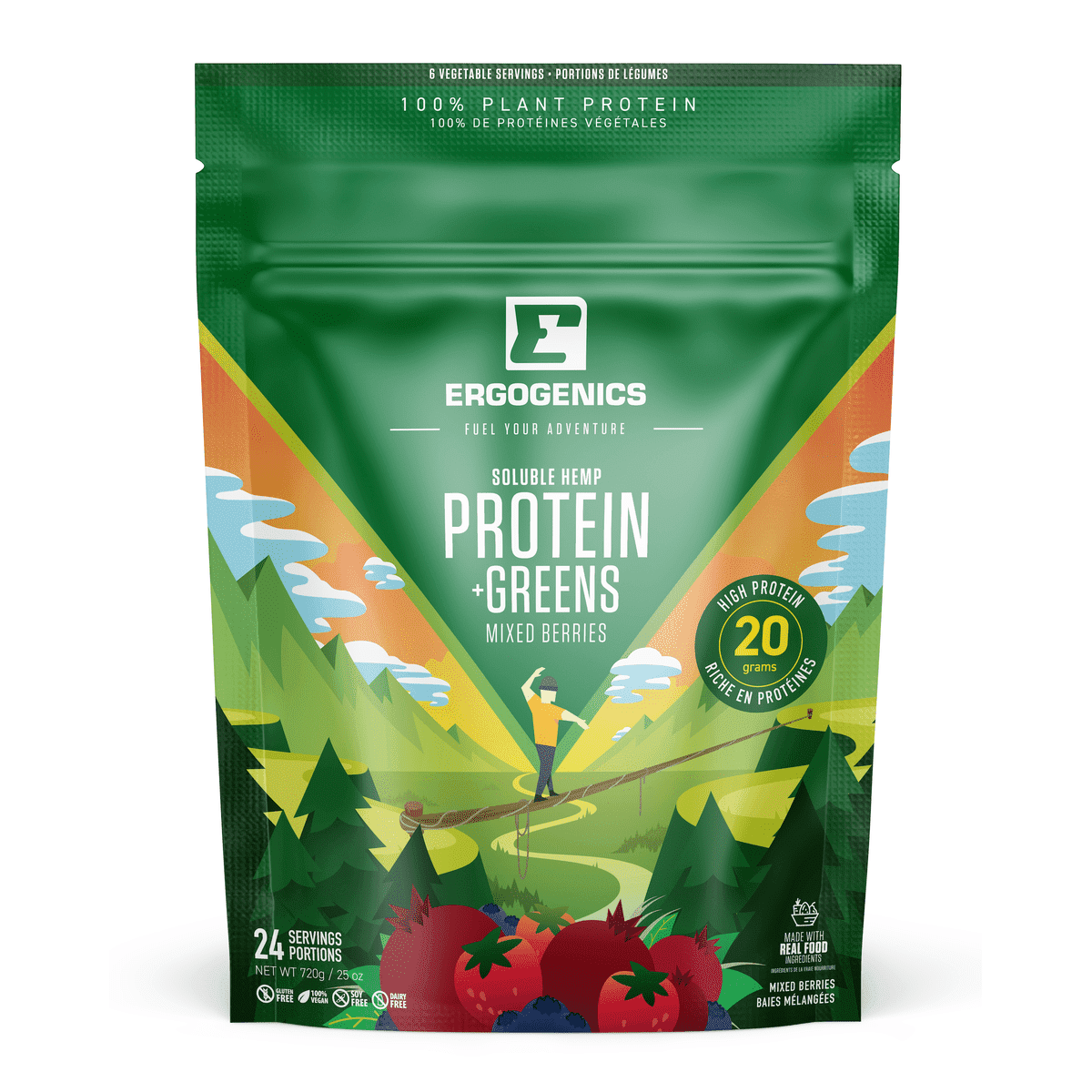 Hemp Protein+Greens - Mixed Berries  Ergogenics Nutrition   