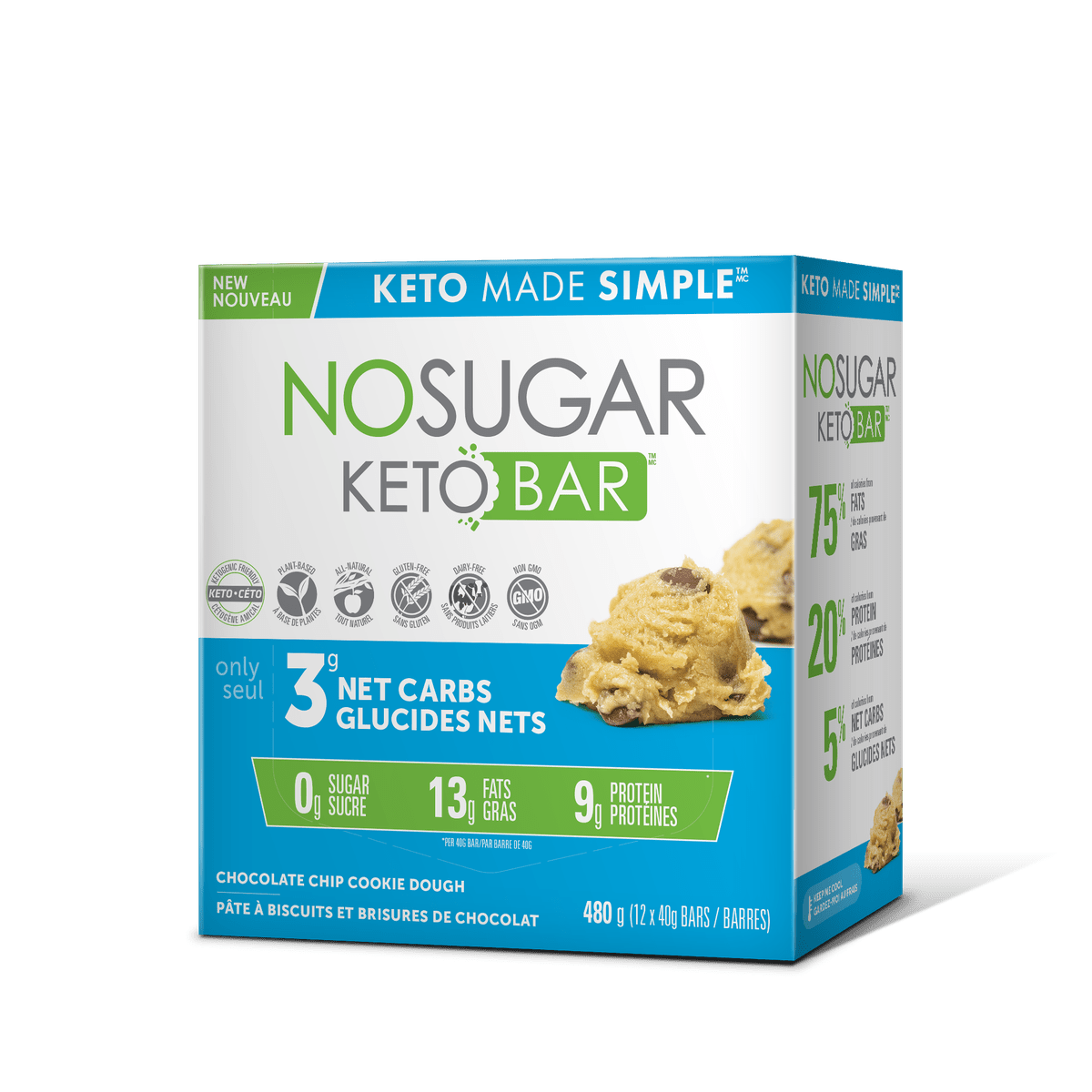 Keto Bar Chocolate Chip Cookie Dough Flavour  No Sugar Company   