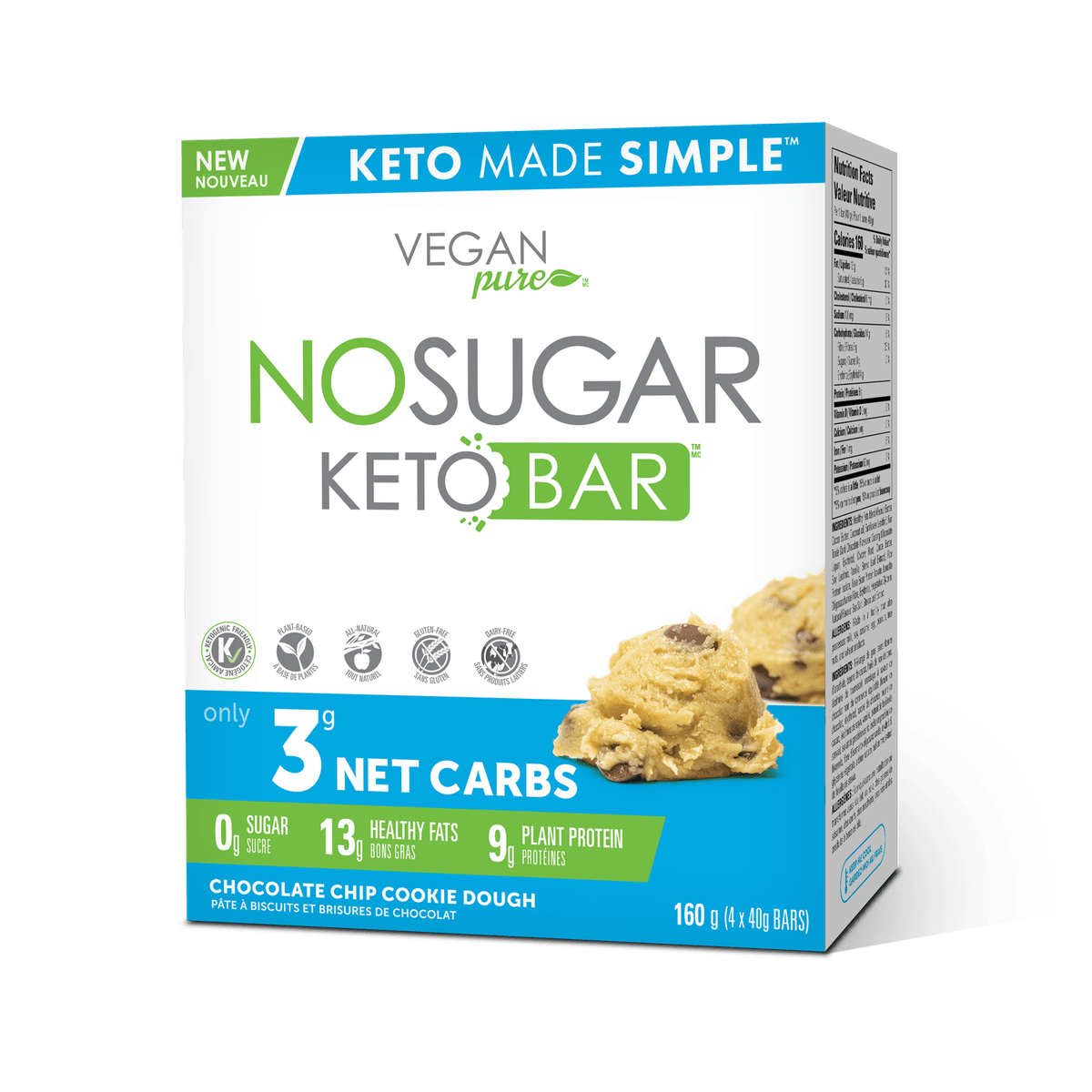 Keto Bar Chocolate Chip Cookie Dough Flavour  No Sugar Company 4x40g  