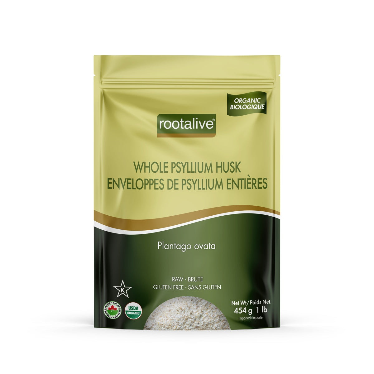 Organic Whole Psyllium Husk  Rootalive Inc. 454g  