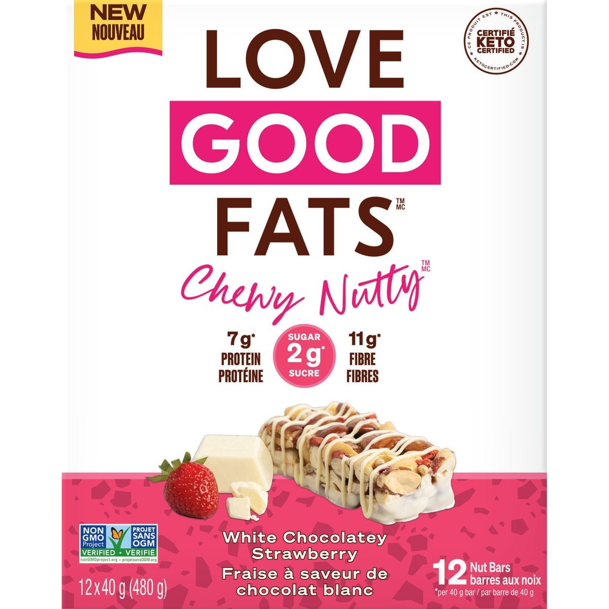 White Chocolatey Strawberry  love good fats 12 x 40g  