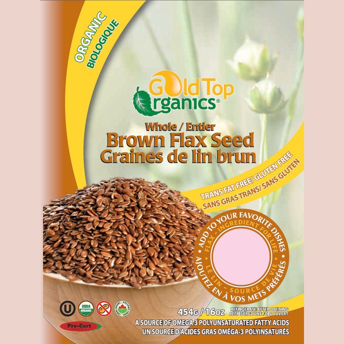 Whole Brown Flax Seed 454g  Gold Top Organics   